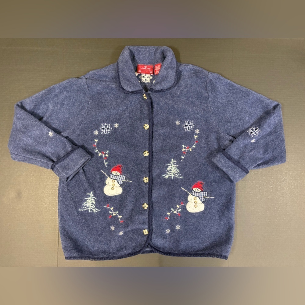 Holiday Lodge Northcrest blue Holiday Christmas Snowman fleece cardigan size 2X